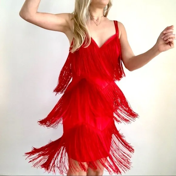 Red Tiered Fringe 1920’s Flapper Dress Small - Picture 5 of 16